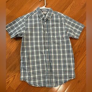 Columbia Men's Regular Fit Teal, Black, and White Plaid Button Down Shirt